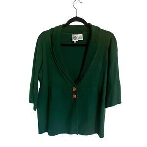 Ivy Jane Dark Green Wool Blend Short Sleeve Cardigan Orange Buttons Size Large